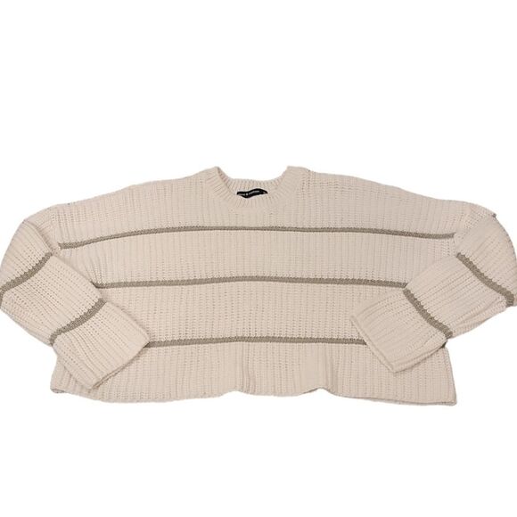 Anthropologie Cropped Sweater Womens Size XS Oversized Crewneck Striped - Picture 3 of 4